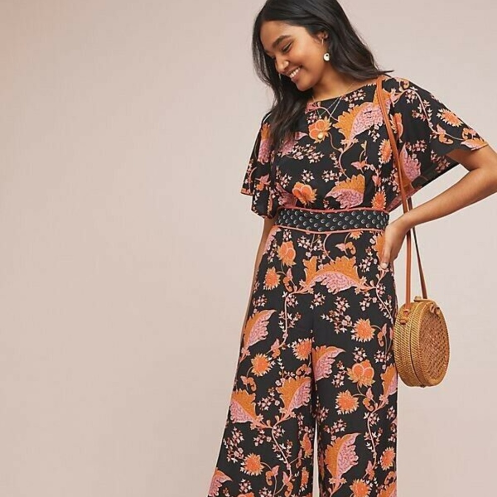 New Anthropologie Belted Botanical Jumpsuit